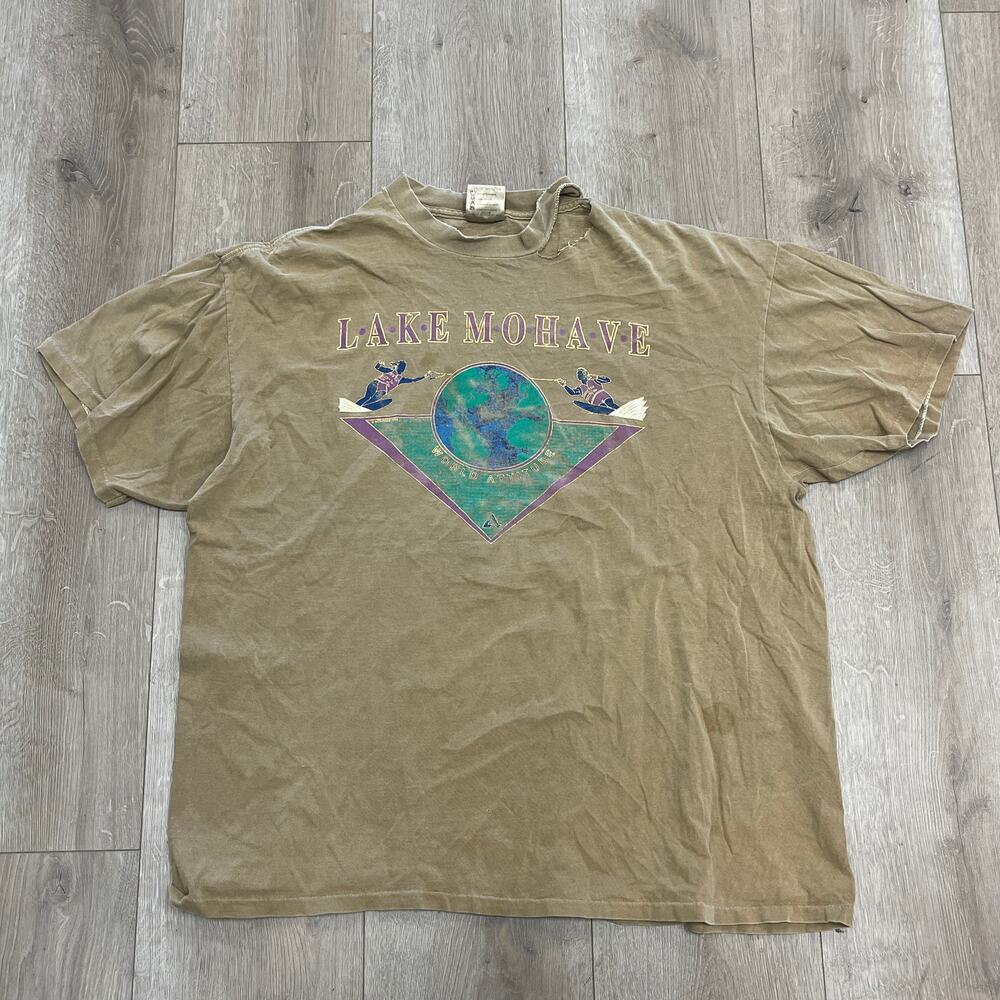 Vintage 90s Lake Mohave distressed tan tee t shirt size XXL 2XL B19